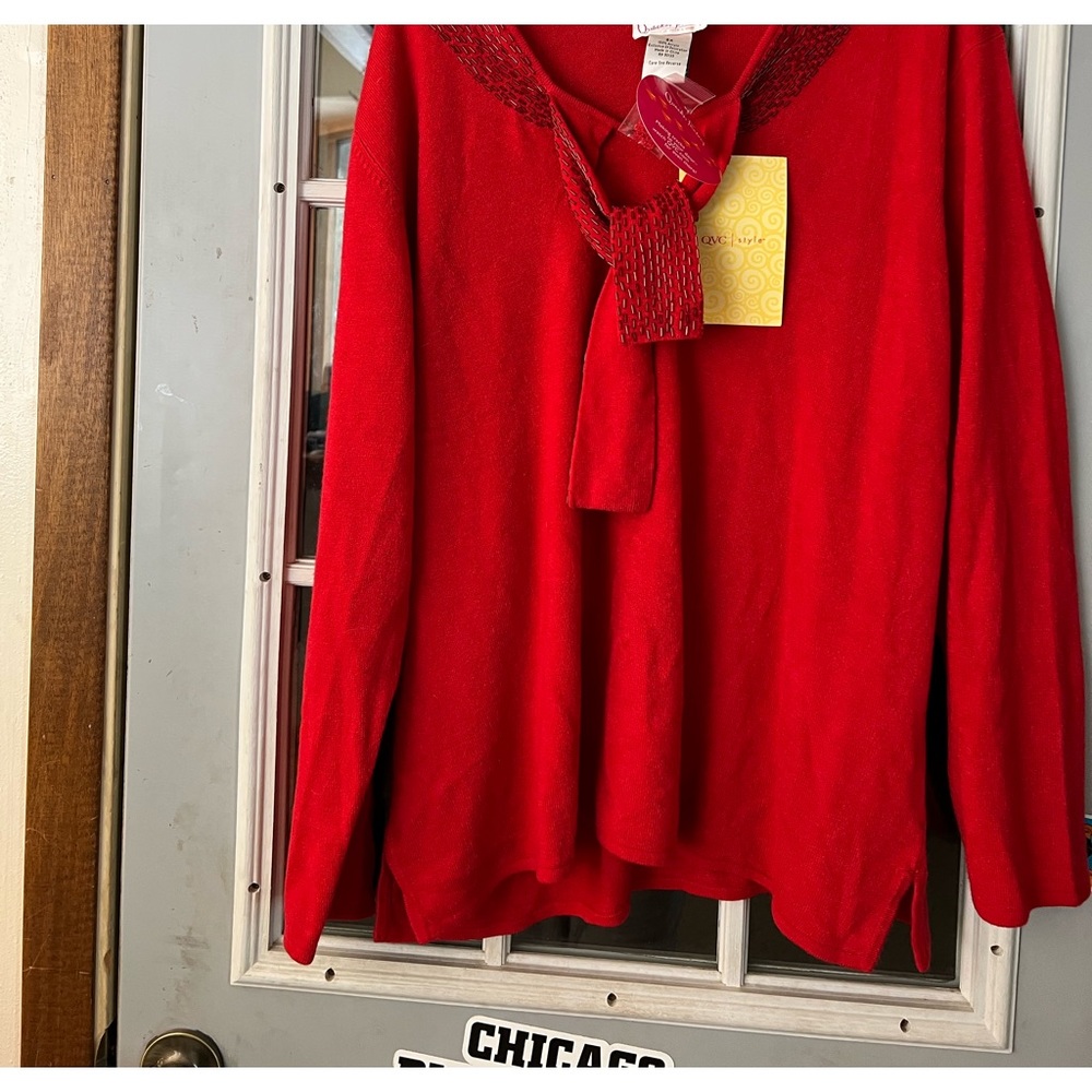 Brand new Quaker family from QVC size 2X red sweater with a little bling bling.